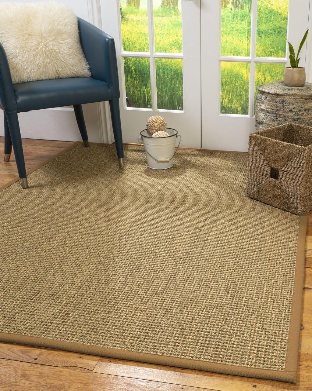 Natural Area Rugs Hamptons Custom Seagrass Rug, 6', Square Doe Border