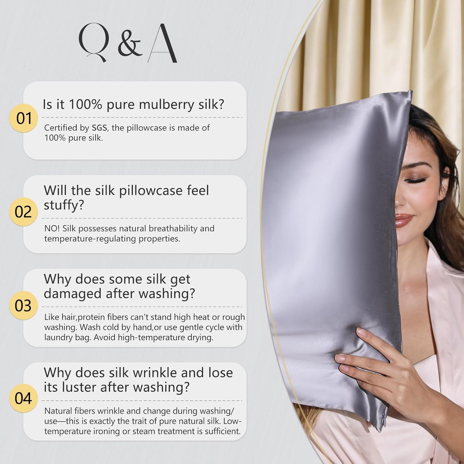 Upgraded  6A Grade Pure  Silk Pillowcase for Hair and Skin Silk Pillow Cases with Reinforced Hidden Zipper,  Soft & , Gift Box ( 20"x36" Light )