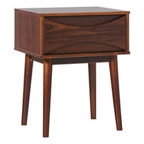 Pemberly Row Contemporary 20" Solid Wood 1 Drawer Nightstand in Walnut