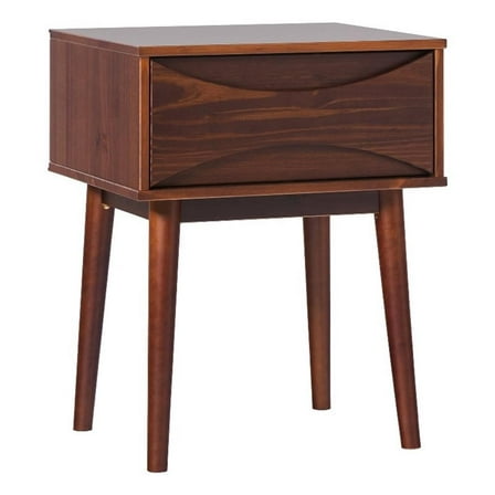 Pemberly Row Contemporary 20" Solid Wood 1 Drawer Nightstand in Walnut
