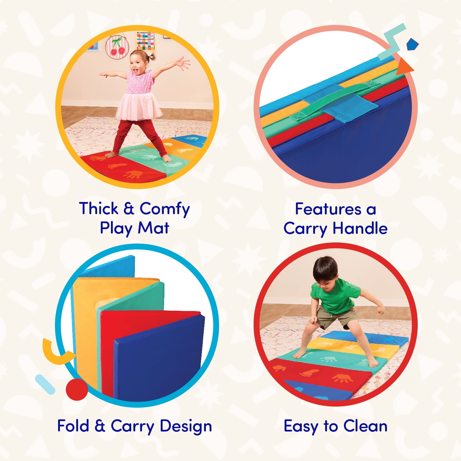 Battat Mini Gymnast's Mat with Foldable Multicolor S-M Design and Handle, Preschool Toy for Toddlers 3 years +