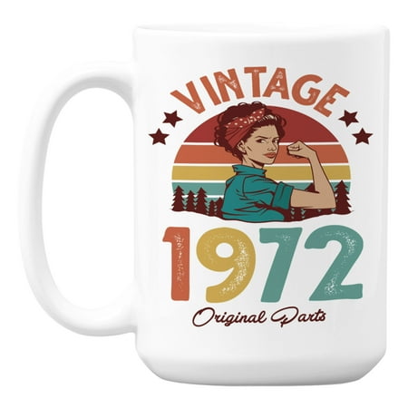 

Vintage 1972 feat. a Strong Woman & Retro Sunset Ceramic Coffee & Tea Mug (15oz)