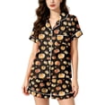 thumbnail image 2 of Pjs Sets for Women Simple Lightweight Breathable Halloween-Themed 2 Piece Cute Pumpkin Print Shirts And Shorts Soft Pajama Set Black L, 2 of 3