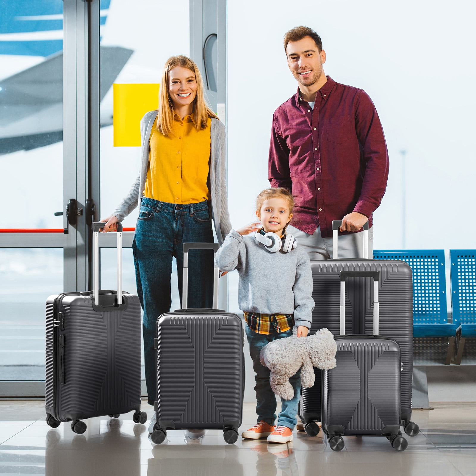 Ktaxon 4-Piece Luggage Set Hardshell Lightweight ABS Carry On Suitcase 360° Spinner Wheels Gray
