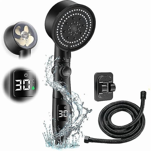 Water Saving Shower Head, 5 Modes Economical Shower Head, 1.5m Shower Head Hose With Water Stop Trim, High Pressure Shower Head (black)