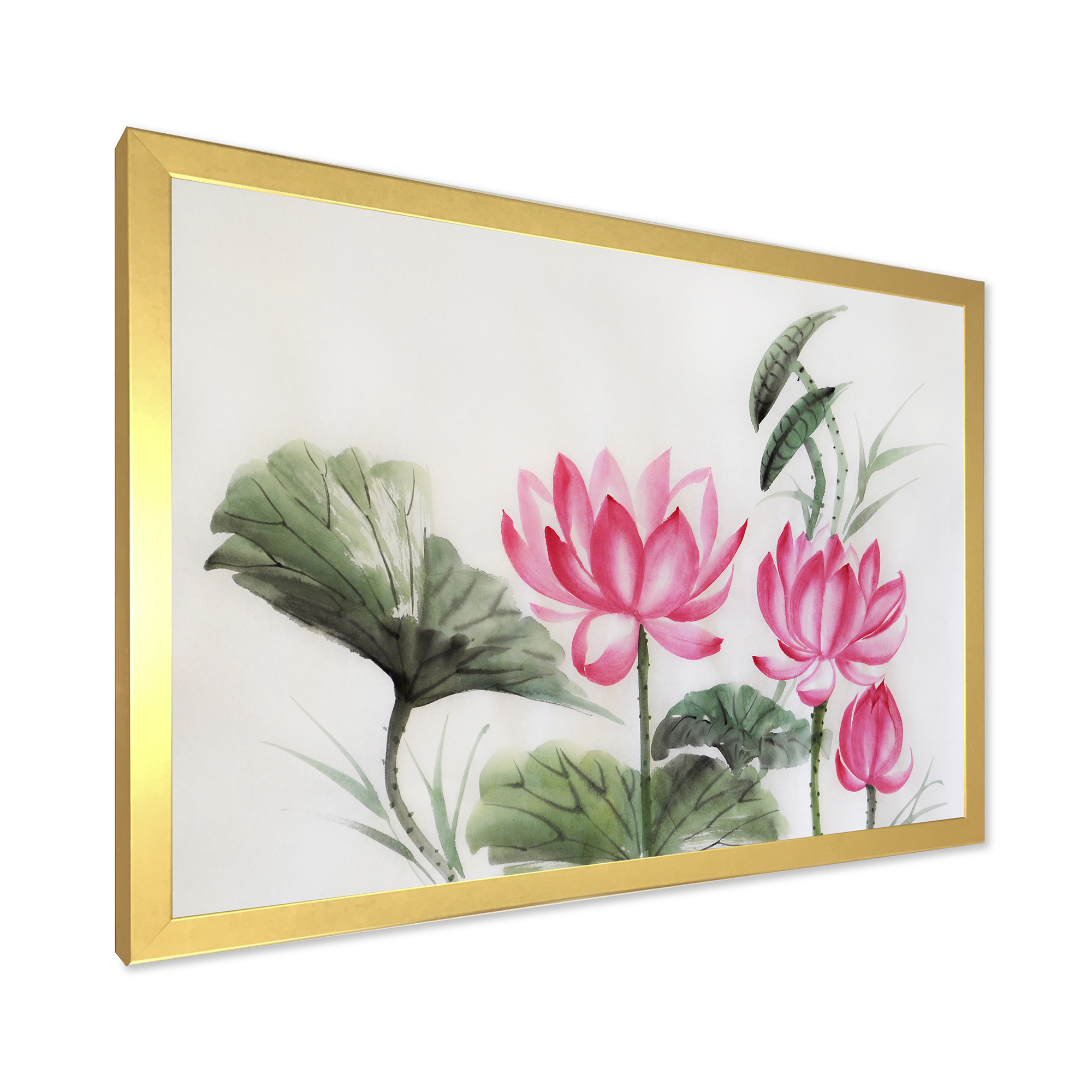 Designart 'Ancient Pink Lotuses In The Pond I' Traditional Framed Art Print