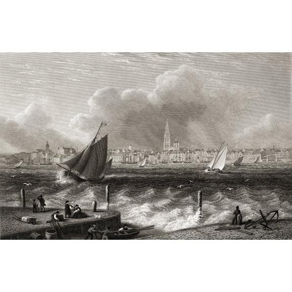 Posterazzi DPI1859860 Antwerp From The T te De Flandre From The Original Painting by Lt. Col. Batty Poster Print, 19 x 12