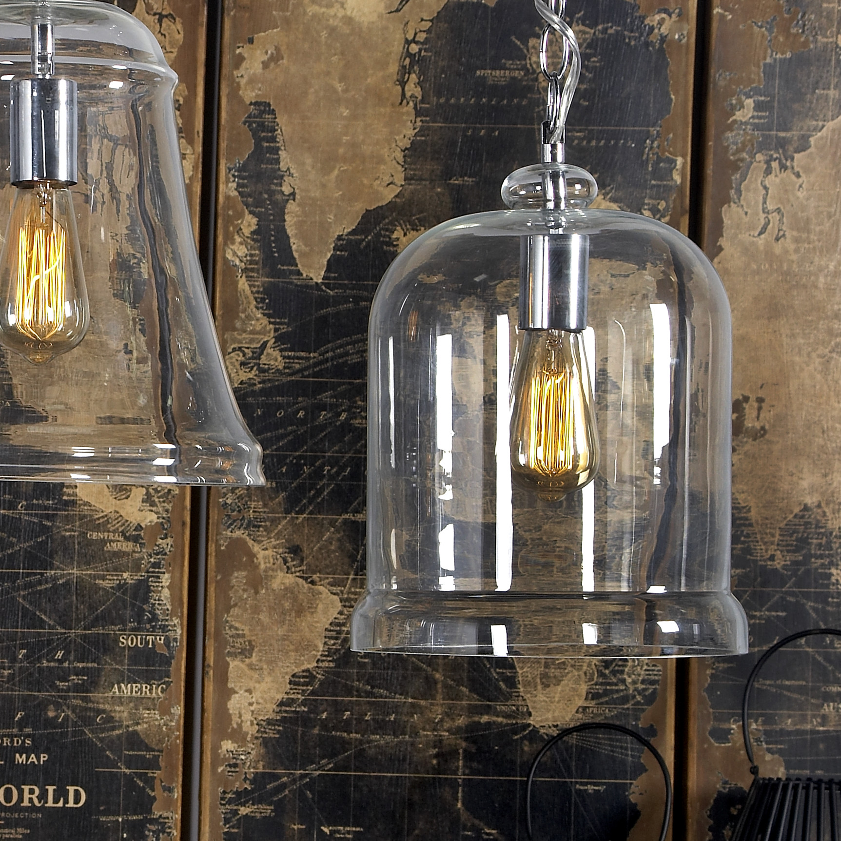 DecMode Clear Glass Bell Pendent Lamp with Silver Chain, 10" x 36