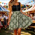 thumbnail image 2 of Jane Wardrobe Adjustable Side Tie Damask Print Flared Mini Apron Skirt Women Silky Satin Oktoberfest Bottom 1PC S-M-L, 2 of 4