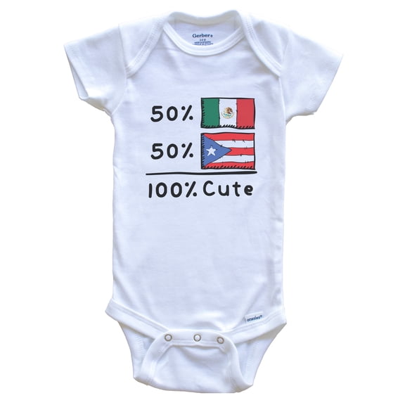 50% Mexican Plus 50% Puerto Rican Equals 100% Cute Mexico Puerto Rico Flags Baby Bodysuit, 0-3 months white