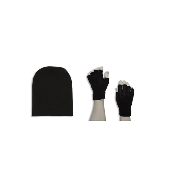 GT Winter Kit - Short Beanie Fingerless Gloves - Black