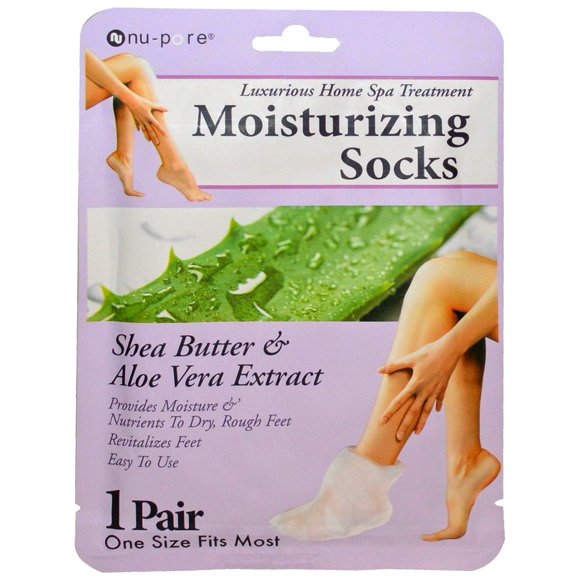 Nu-Pore Moisturizing Socks - Feet Masks For Dry Skin & Moisturizer For Cracked Feet Treatment With Shea Butter Jojoba Oil Aloe Vera To Help Repair & Soothe Extra Dry Skin 2 Socks Per Pack (12 Pack)