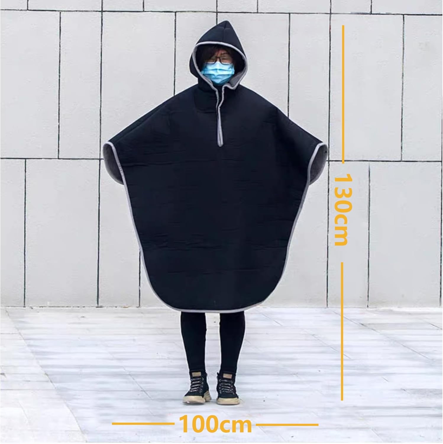 Wheelchair Blanket Warmer Cover: Windproof Wheelchair Hooded Poncho, Travel Thermal Blanket Cloak for Full Body Warmth (Black)