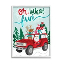 Oh What Fun Santa Driving Gifts Holiday Graphic Art White Framed Art Print Wall Art