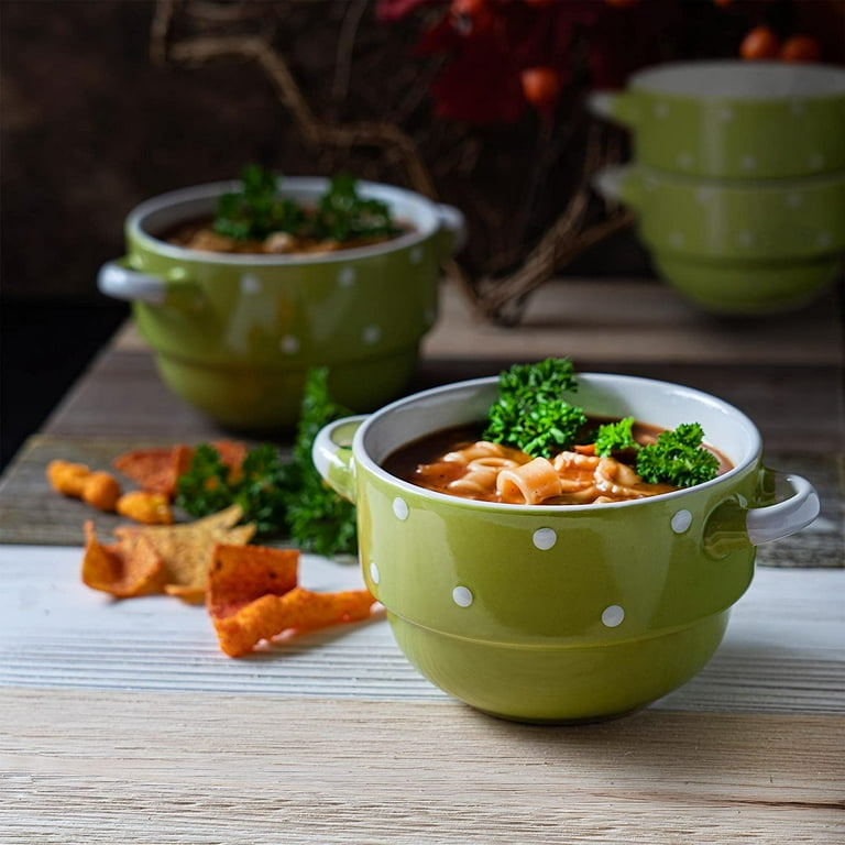 Ecodeco Soup Bowls with Handles Ceramic, Green, 16 oz, Set Ecodeco Soup Bowls with Handles Ceramic, Green, 16 oz, Set