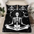thumbnail image 2 of Homewish Bohemian Skeleton Skull Queen Sheet Sets, Hippie Western Yoga Flat Sheet, Astrology Planet Galaxy Queen Fitted Sheet, Super Cozy Room Decor, 4pcs, 2 of 7