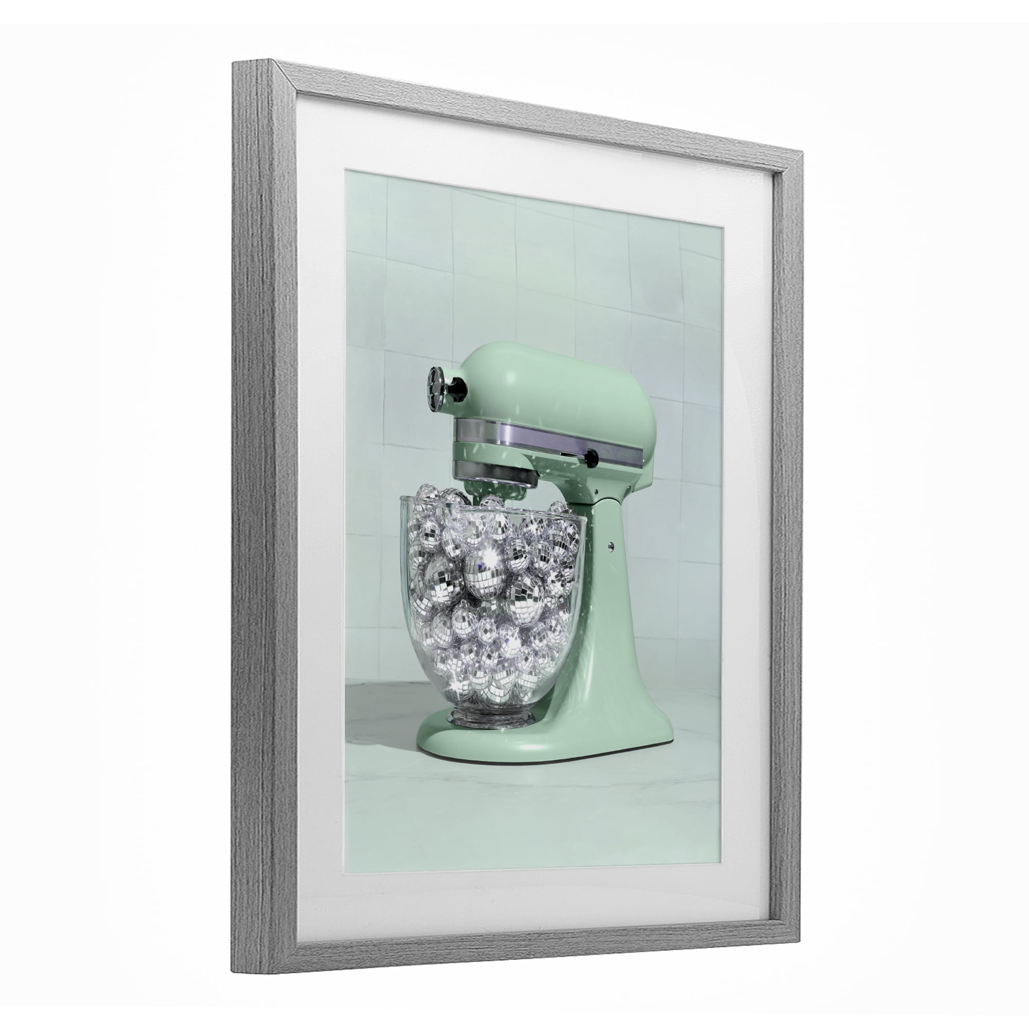 Stupell Industries Disco Kitchen Mixer over Green Gray Framed Print Under Glass, design by LISH Creative