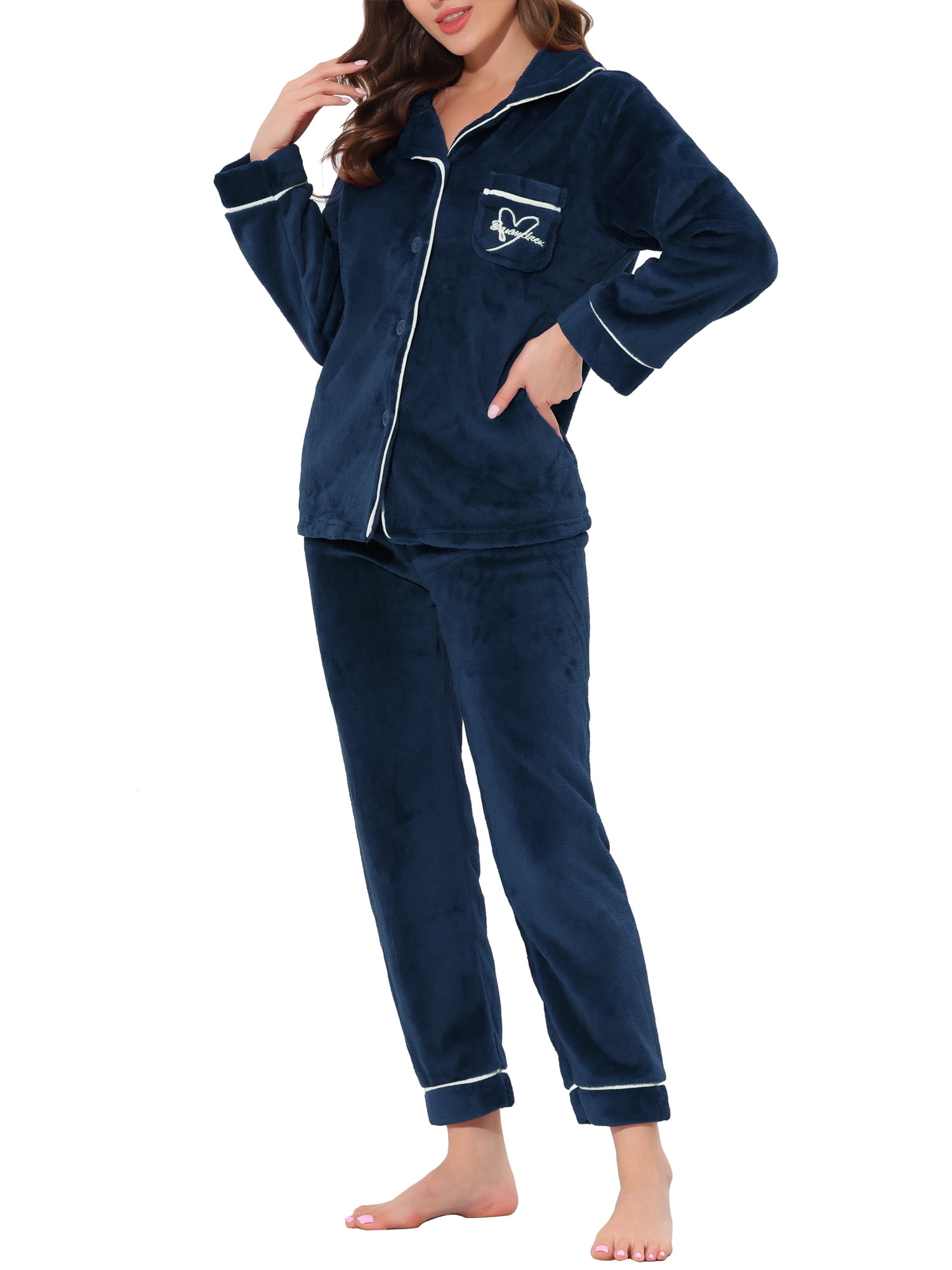 Unique Bargains Women’s Flannel Pajama Button Down Pj Lounge Sleepwear Sets