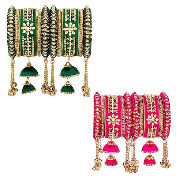Ensemble de Bracelets Chuda Cloutés en Fil de Soie Velours, Cadeau pour Femmes