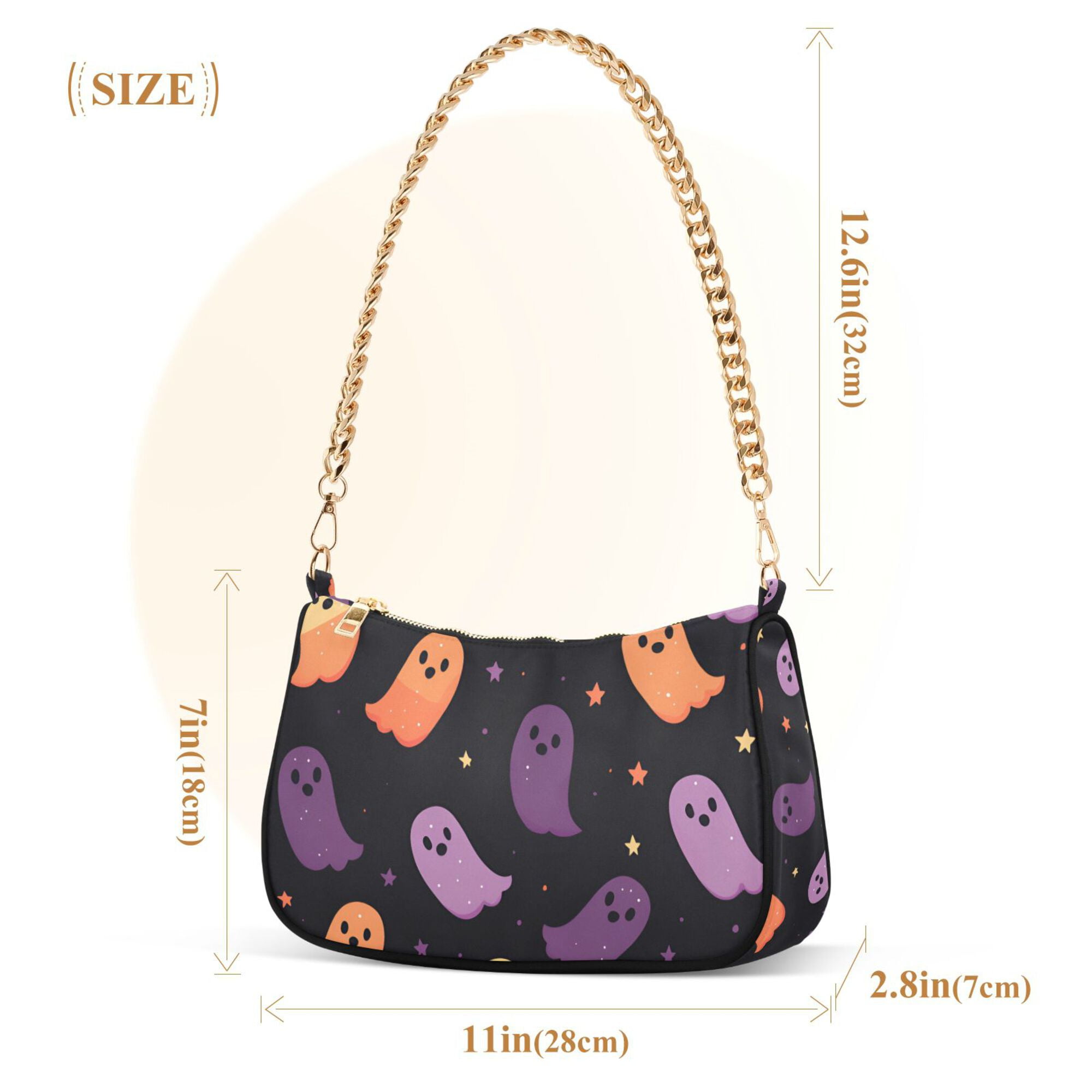 FORMRS Womens Shoulder Bag with Chain Strap Clutch Purse Cute Tote Handbag, Halloween Purple Ghosts