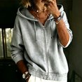 thumbnail image 2 of Yigetop Women's Zip up Hooded Denim Jacket Long Sleeve Hoodie Casual Loose Retro Washed Jean Outerwear Coat Light Ashy 5XL, 2 of 5