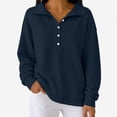 thumbnail image 4 of Women Waffle Knit Polo Sweatshirt Sevevn Collared Henley Button Long Sleeve Side Pocket Loose Casual Pullover Tops, 4 of 8