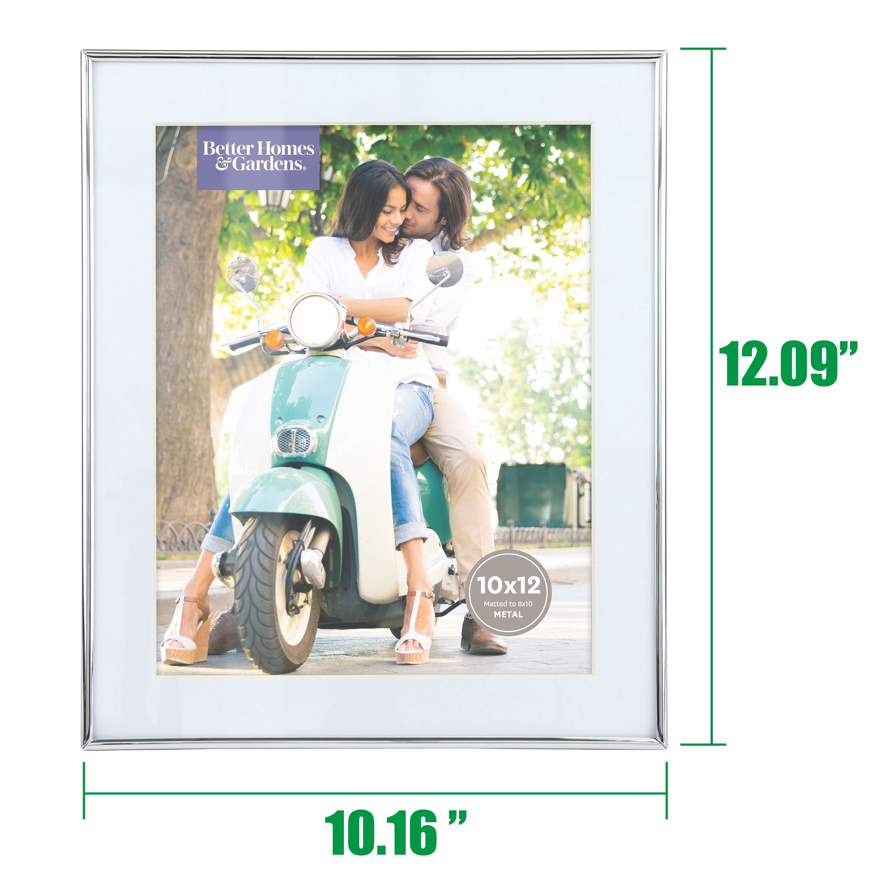 Better Homes & Gardens 10" x 12" Matted to 8" x 10" Rectangle Metal Tabletop Single Picture Frame, SLVR