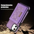 thumbnail image 6 of Nalacover Wallet Crossbody for iPhone 12 mini Phone Case with Lanyard Strap Credit Card Holder 5.4", PU Leather Protective Handbag Purse Kickstand Bling Diamond Cover Women Girl, Purple, 6 of 10