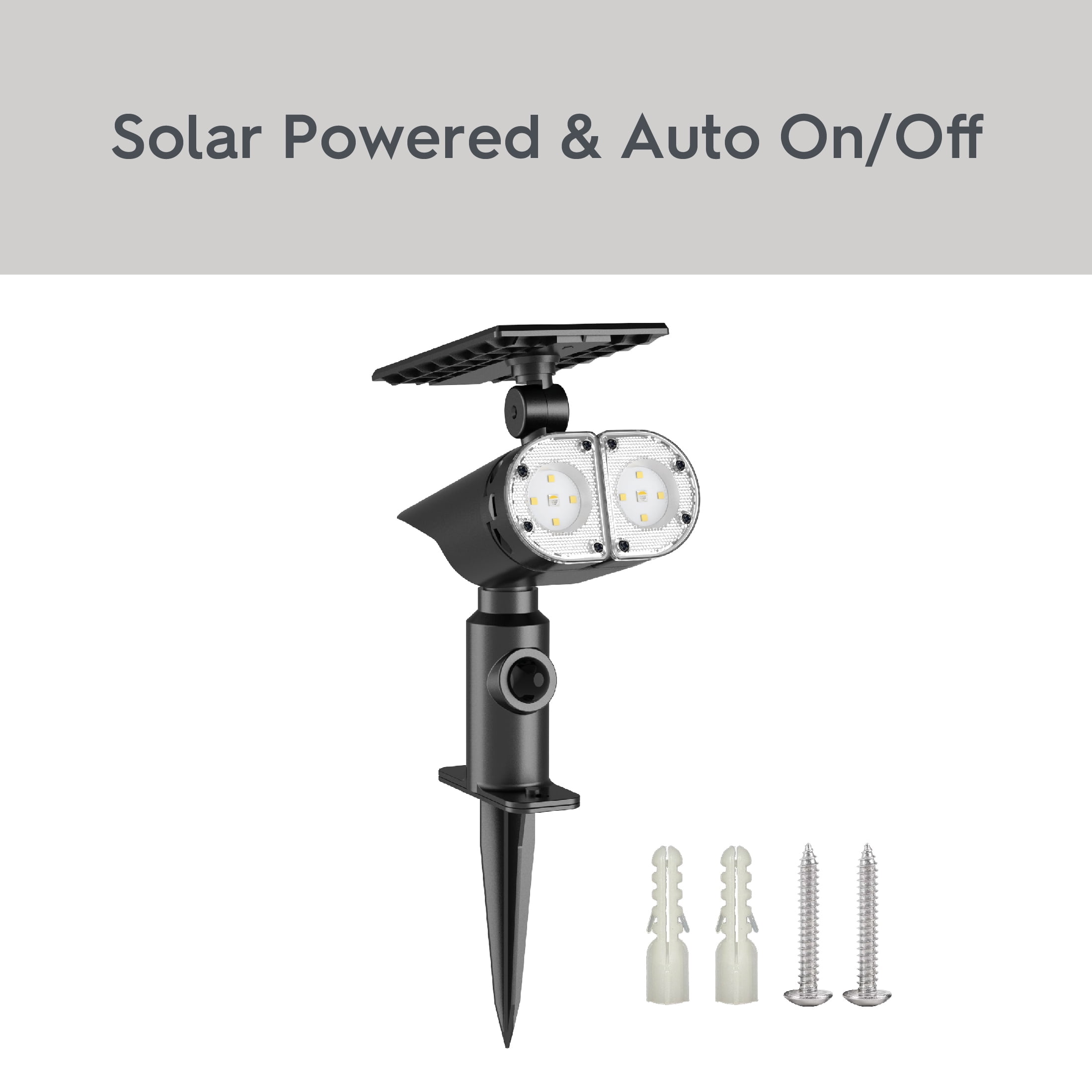 Better Homes & Gardens 2-Pack Solar Motion Sensor Adjustable LED Outdoor Spotlights, 600 Lumens