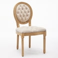 thumbnail image 3 of French Dining Chairs Set of 2, Dining Chair with Round Back, Solid Wood Frame, Hand-Pulled Buckle Decoration Velvet Artificial Leather Dining Chair with Nailhead Trim, Wood Legs for Kitchen, Bedroom, 3 of 9