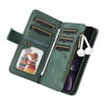 thumbnail image 4 of Multifunctional Case for iPhone XR,[RFID Blocking] 9 Credit Cards Holder with Wrist Strap, Premium PU Leather Zipper Wallet Purse Magnetic Flip Phone Cover For iPhone XR, Green, 4 of 12
