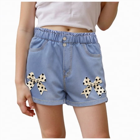 Kogui Kid Shorts Girls Big Girls Jean Shorts Denim Elastic Waist Drawstring Shorty Shorts for Teen Girls Size 11-12 (Black 11-12 Years)