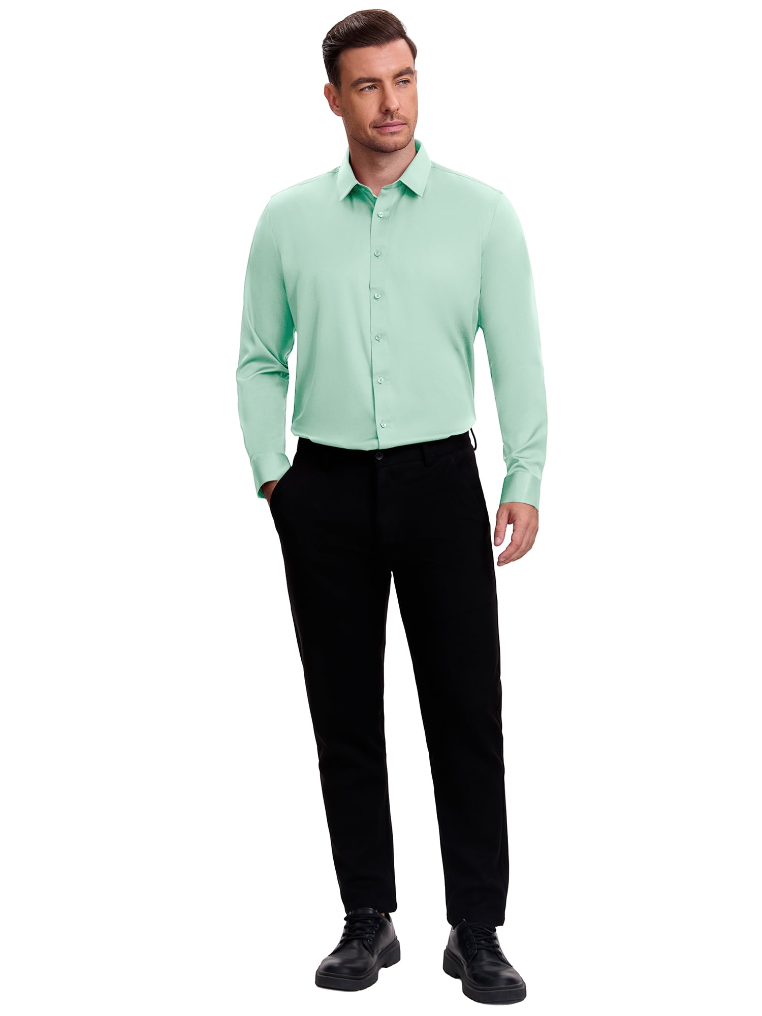 DARING DIVA Men's Point Collar Long Sleeve Button Down Formal Shirts 3XL Green