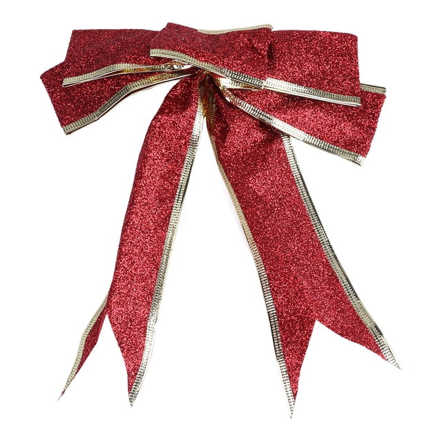 Adorno colgante de árbol de Navidad con lazo y cinta con purpurina decorativa navideña (rojo)