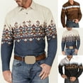 thumbnail image 3 of Mens Long Sleeve Shirts Western Tribal Ethnic Vintage Retro Button Outwear Tops, 3 of 4