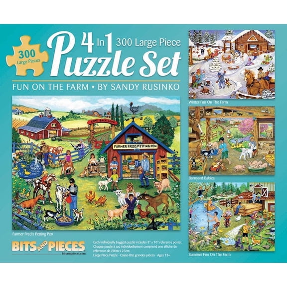 Bits and Pieces Jigsaw Puzzles on the Farm 4-in-1 Multi-Pack 300 Piece 16" x 20"