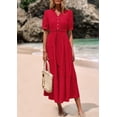 thumbnail image 3 of Vestido midi PRETTYGARDEN 2025 con cuello en V y manga corta rojo, 3 of 9