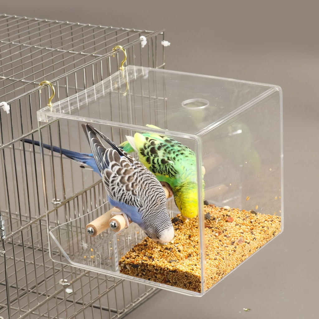 YongCo Budgies Feeding Box Food Dispenser Antispill Parrots Food Feeding House Birds Cage Feeder Clear Food Container
