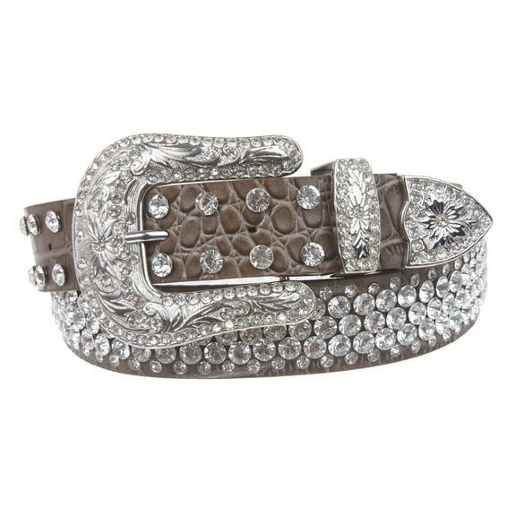 Snap On Western Faux Crocodile Print Rhinestone Leather Belt