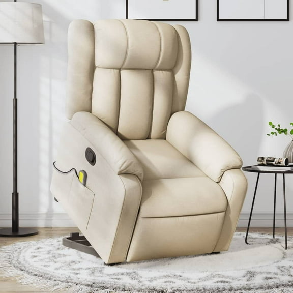vidaXL Stand up Massage Recliner Chair Cream Fabric