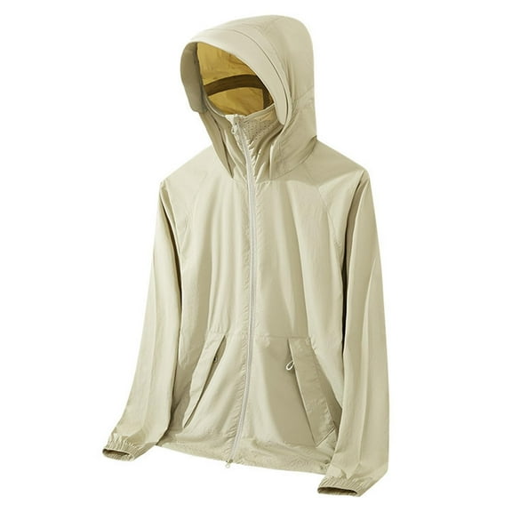 Xfvqtps Mens Light Jacket Hoodie with Brim Sun Protection Full Zip up with Air Hole Long Sleeve Summer Coat for Fishing Hiking Athletic Running Army Green