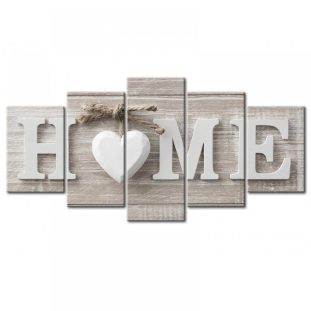 Decor Heart of Home Love Wall Art ,5 Panels Framed Canvas Painting for Living Room Decoration Modern Artwork 3D