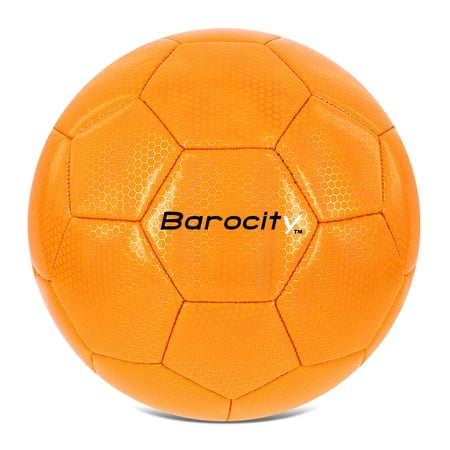Barocity Soccer Ball - Boys and Girls Official Match Ball with Cool Reflective Rainbow Hex Pattern For Indoor and Outdoor Training and Games - Iridescent Orange Size 5