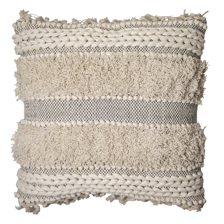 Better Homes & Gardens, Fringe & Textured Decorative Throw Pillow, 20”x20, Natural