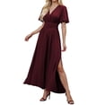 thumbnail image 1 of Vestido largo elegante de cuello en V y cintura alta para mujer: mangas plisadas, abertura lateral, fruncido, vestido de noche para bodas y fiestas., 1 of 5
