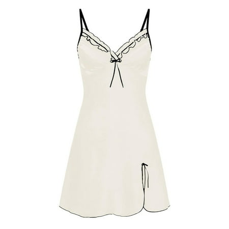 

Big Savings Women Petite s Satin Sexy Lingerie Sleepdress Spaghetti Straps Full Slips Sleepwear Nightwear Deep V Neck Side Split Chemise Nightie Lounger Slip Dress Slim Fit Dress XS-XXL White