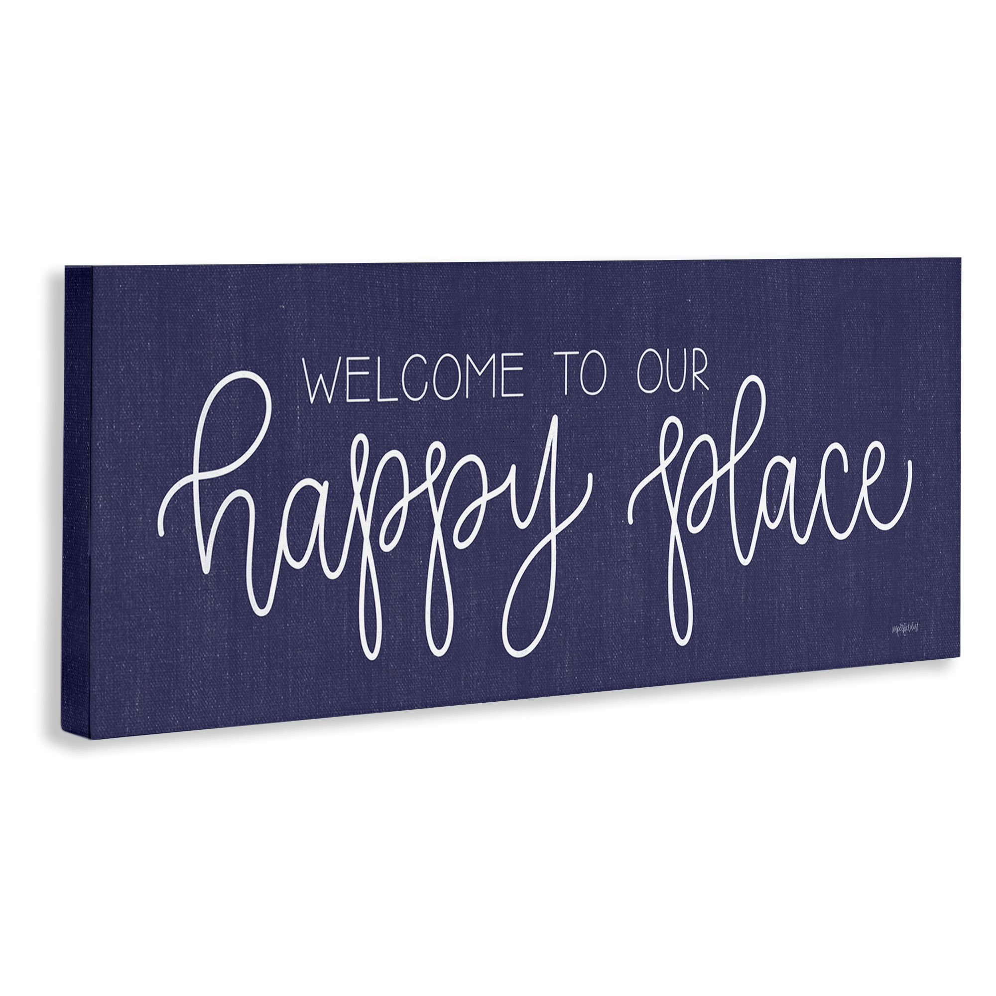 Stupell Industries Welcome Happy Place Typography Painting Gallery Wrapped Canvas Art Print Wall Art, 30 x 13