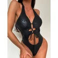 thumbnail image 2 of Conjunto de Bikini con cuello Halter de Metal para mujer, bañador Sexy de cintura baja con Tanga, traje de baño de 2 piezas de Color sólido, ropa de playa, 2 of 5