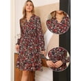 thumbnail image 2 of DARING DIVA Floral V Neck Smocked Waist A Line Flowy Dress XS Red Black, 2 of 6