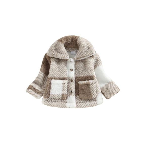 TSEXIEFOOFU Baby Girls Winter Jacket Long Sleeve Turn-down Collar Button Plaid Outwear with Pockets